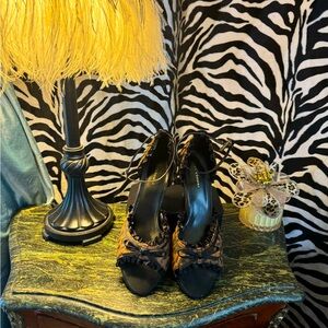 Leopard and lace delicious open toe heels, Worn  once